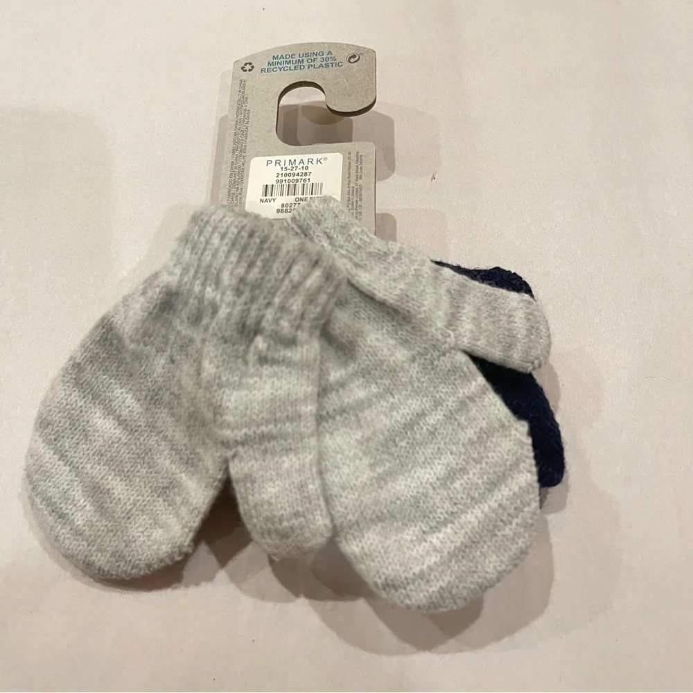 NWT!‎ Primark Baby Fine-knit Mittens Gray and Blue One Size